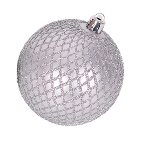 8cm Silver Bauble with  Glitter Detail (B)