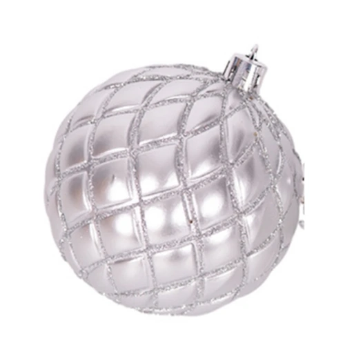 8cm Silver Bauble with Glitter Detail (C)