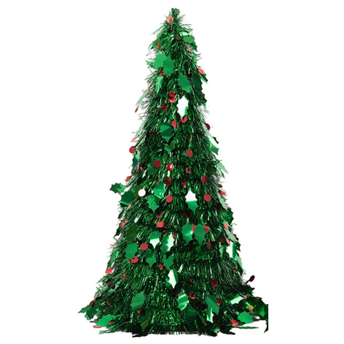 48cm Green Tinsel Tree W/Red Berries