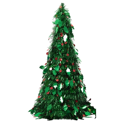 48cm Green Tinsel Tree W/Red Berries