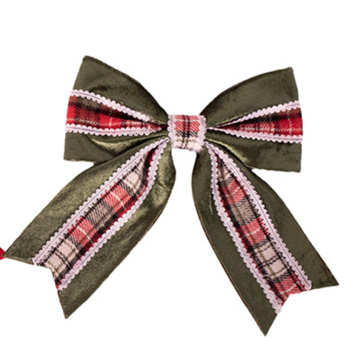 Green Bow with Tartan Detail & Clip