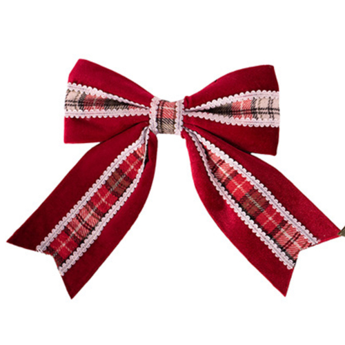 Red Bow with Tartan Detail & Clip