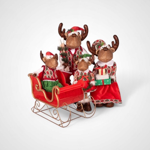 Musical Christmas Moose Family in Sleigh