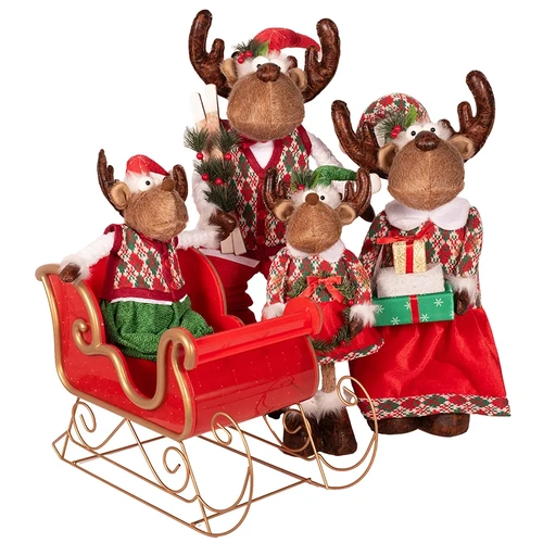 Musical Christmas Moose Family in Sleigh