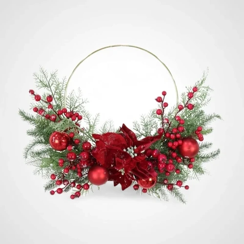 Icy Pine Poinsettia half Wreath - 60cm