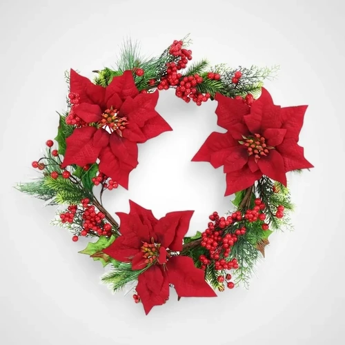 Retro Holly Berry Poinsettia Wreath -50cm