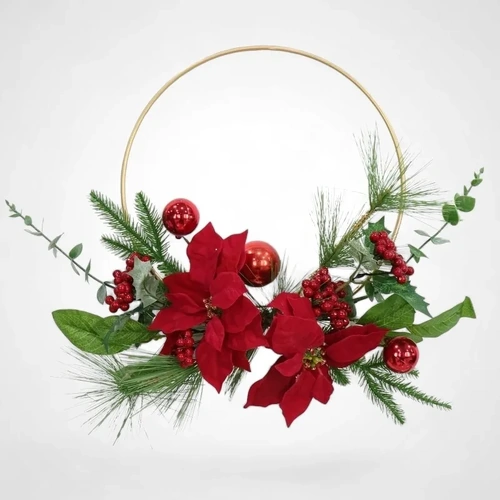 Poinsettia half Wreath - wire ring