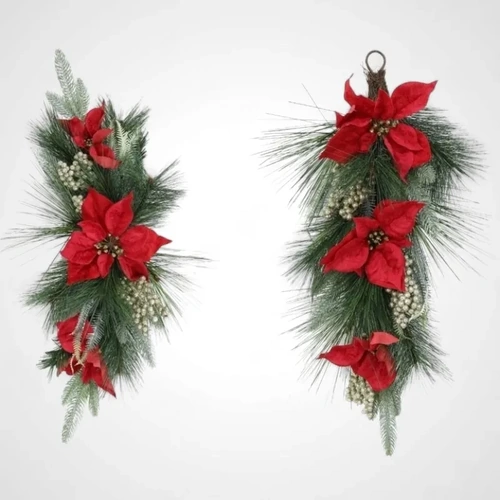 Poinsettia Swag Glitter Berries - 2 assorted