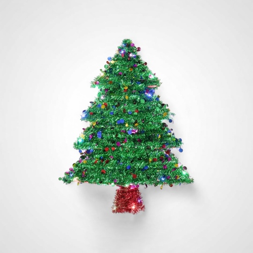 Light Up Tinsel Christmas Tree Plaque  - AVAIL OCT 2024