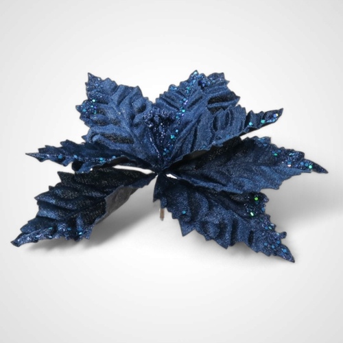 Rich Embossed Velvet Navy Poinsettia with Clip - AVAIL OCT 2024