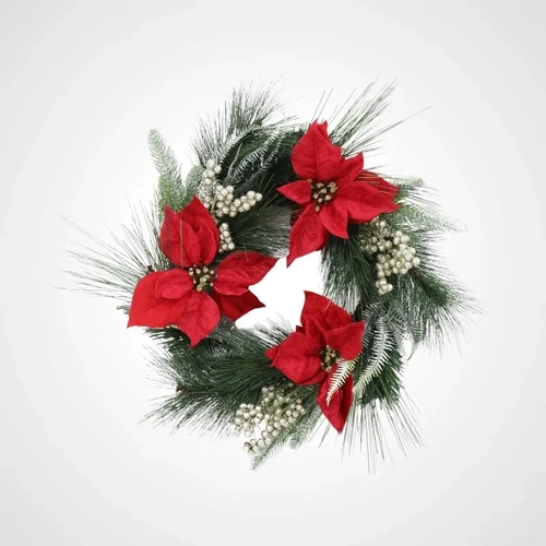 Poinsettia Gliiter Berry Wreath 45cm