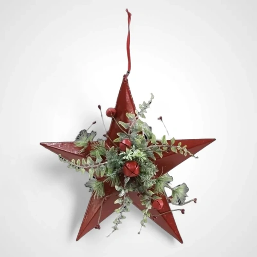 Red Rustic Hanging Deco Star 33cm