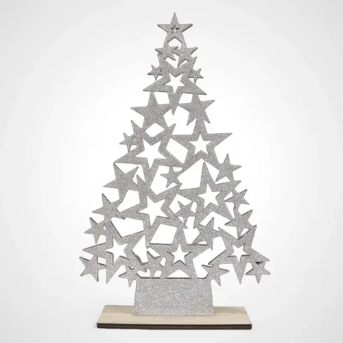 Silver Glitter Stars Table Trees 37cm