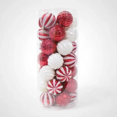 Ass. 60mm 35pk Plain & Candy Cane Baubles 