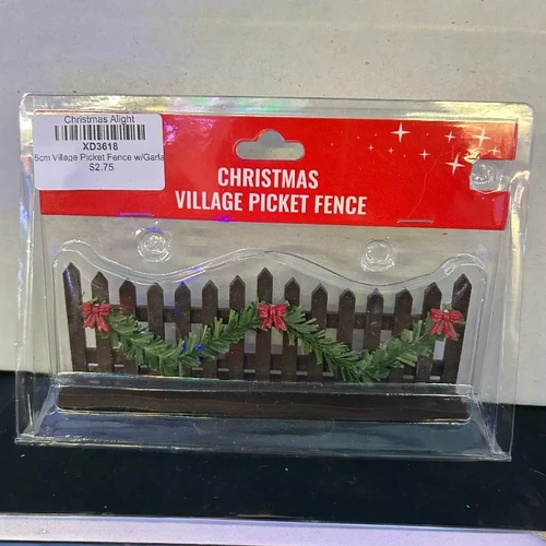 15cm Brown Village Picket Fence w/Garland