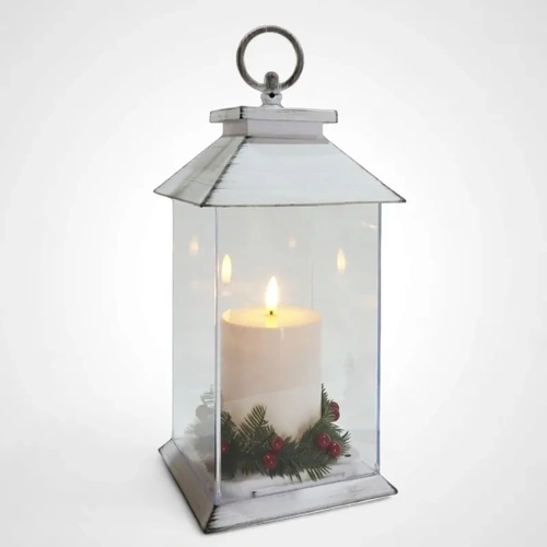 LED Pillar Candle Lantern w/Berries(A) 