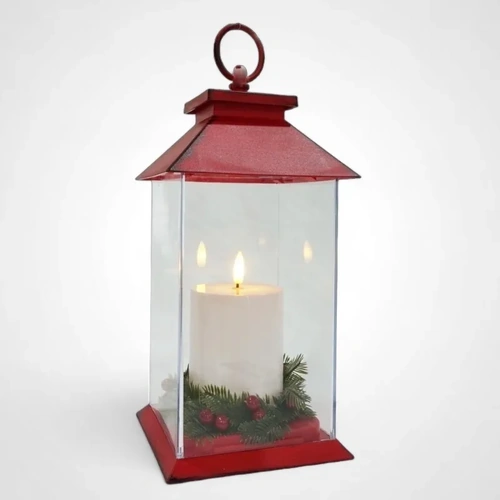 LED Pillar Candle Lantern w/Berries(B)