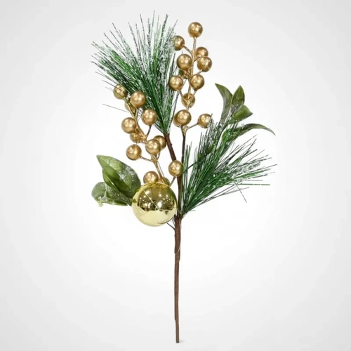 35cm Gold Pine Berry Bauble Pick