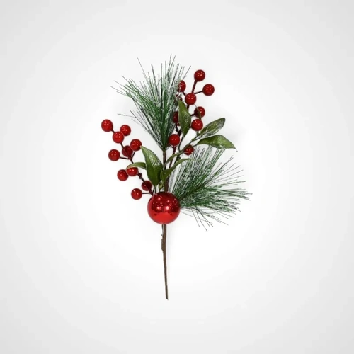 35cm Red Pine Berry Bauble Pick 