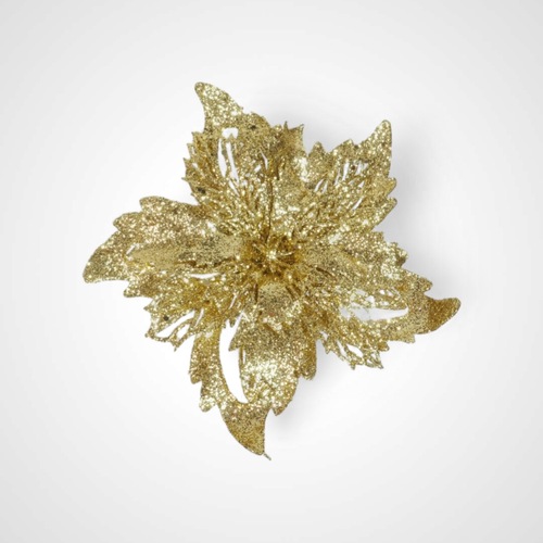 Gold Glitter Poinsettia Clip