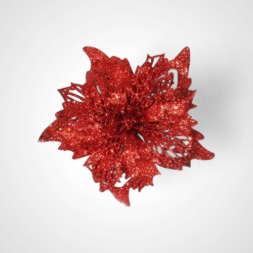 Red Glitter Poinsettia Clip