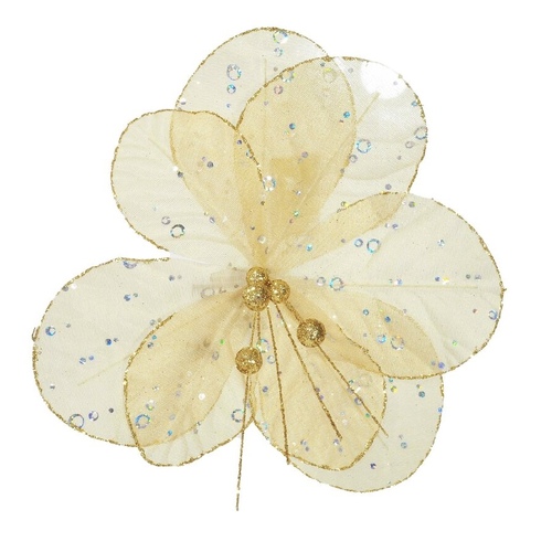 Gold  Peony Organza Sequins Clip