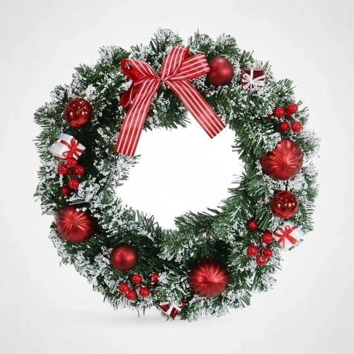 Snowy Pine Red Bauble Wreath 