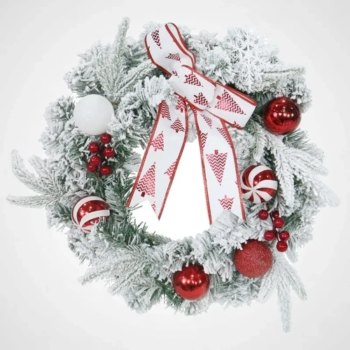 45cm Snowy Red Bauble Wreath