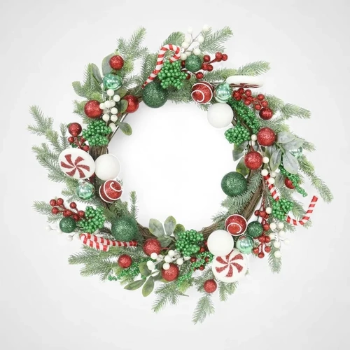 55cm Pine Candy Cane Wreath 