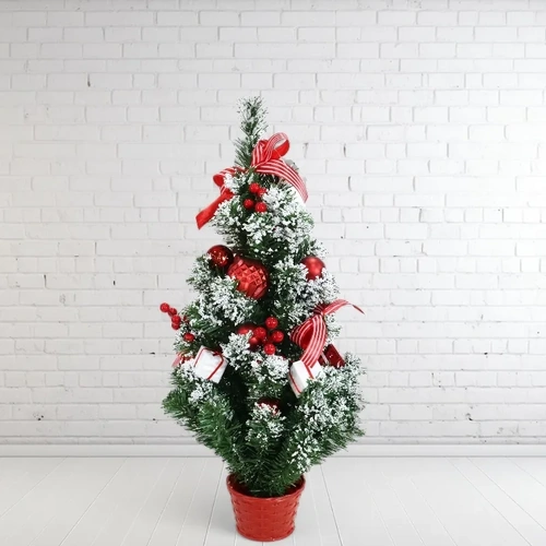 60cm Snowy Potted Red/White Tree