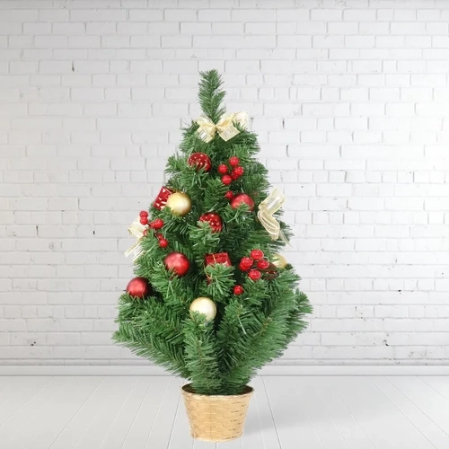 60cm Potted Pine Tree Red/Gold 