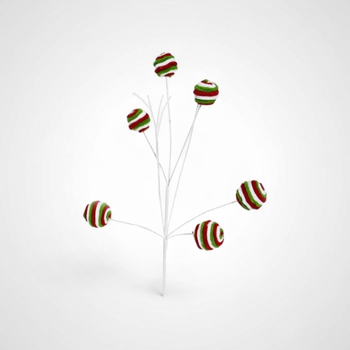 60cm Plush Candycane Ball Spray(Red/White/Green)- AVAIL OCT 2024