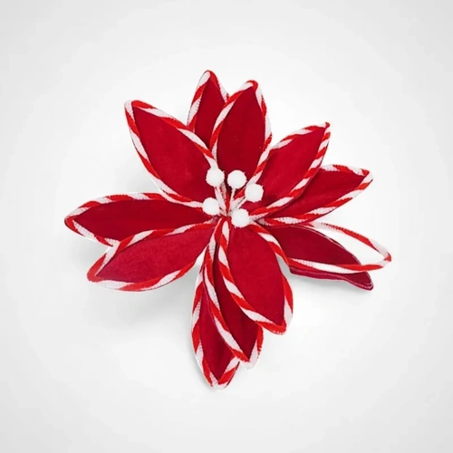 Red Poinsettia Candy Stripe Clip 30cm