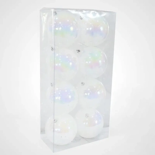 12cm 8pk Iridescent White Bauble