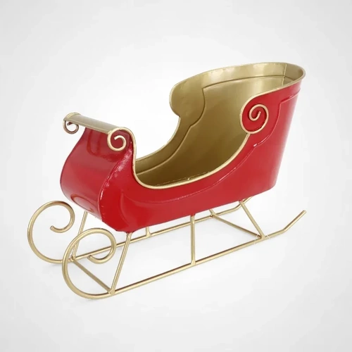 Metal Table Sleigh Deco Red & Gold