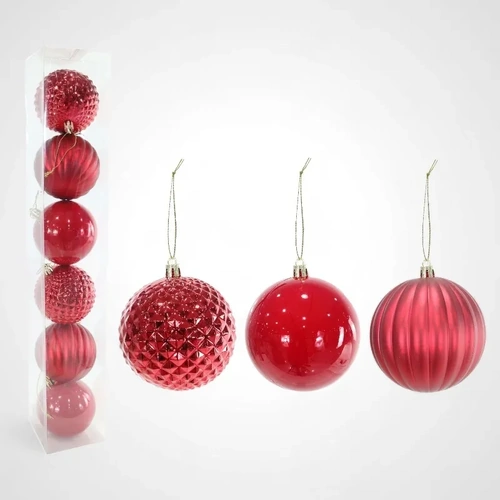 8cm Red Baubles 6pk 