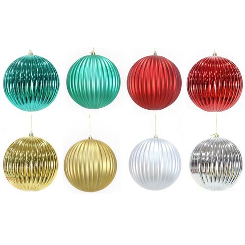 15cm Ribbed Matte Silver Bauble