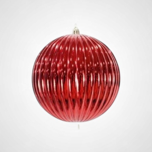 15cm Ribbed Shiny Red Bauble