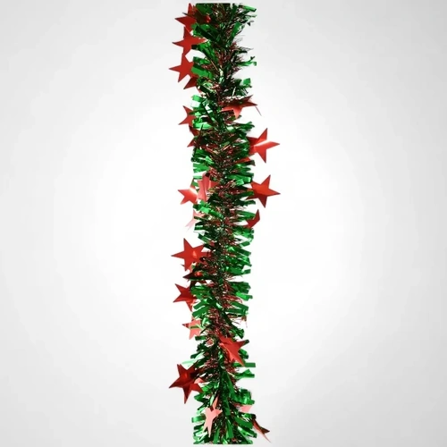 2m Red/Green DieCut Stars Tinsel  Wide