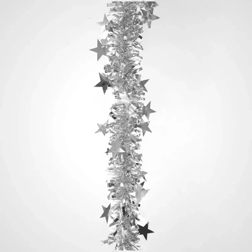 2m Silver DieCut Stars Tinsel  Wide 