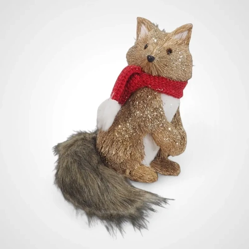 23cm Sisal Fox Plush Tail Red Scarf