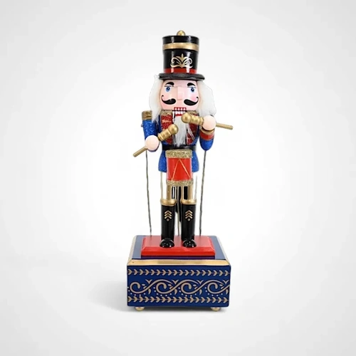 30cm Wind Up Nutcracker Music Box Blue Base 