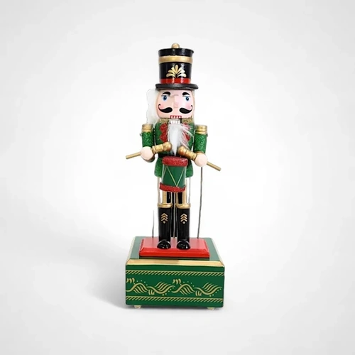 30cm Wind Up Nutcracker Music Box Green Base