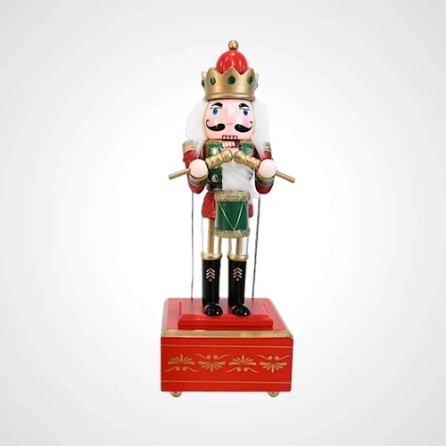 30cm Wind Up Nutcracker Music Box Red Base 